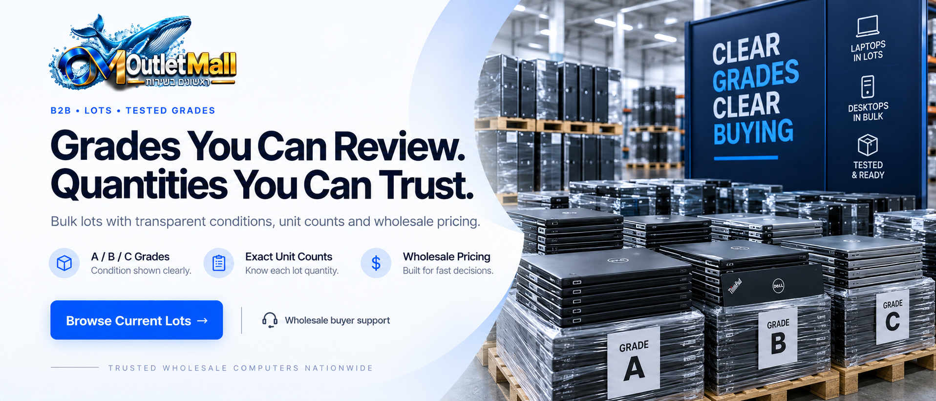 Wholesale computer lots with clear grades and quantities